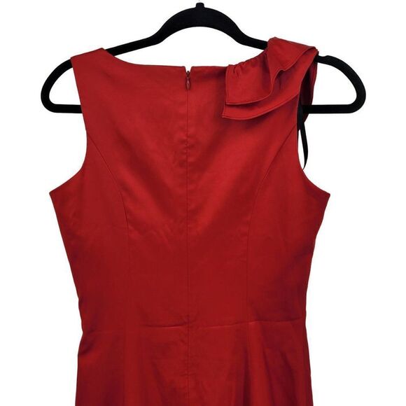 Vintage‎ 80s Allen B Satin Sheath Dress 2 Red Asymmetrical Ruffle Neckline Party - Picture 7 of 11
